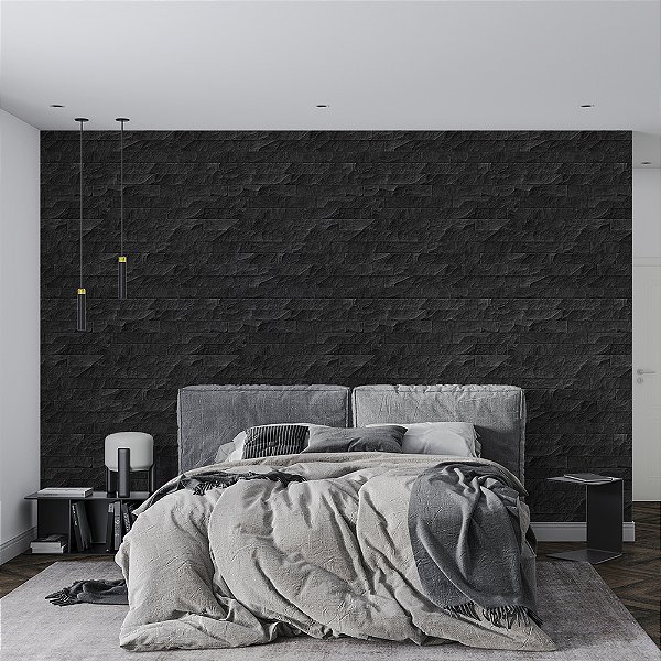 Papel de Parede Pedras Filetadas Cinza Carvão