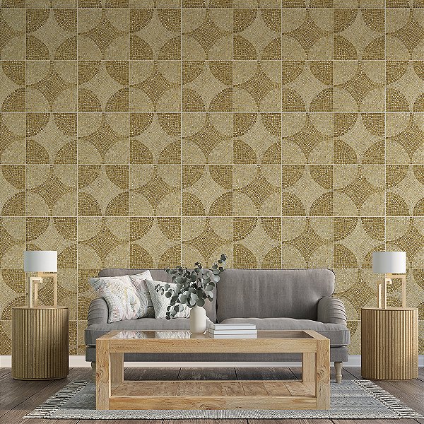 Papel de Parede Pedras Mosaico Geométrico em Tons de Bege