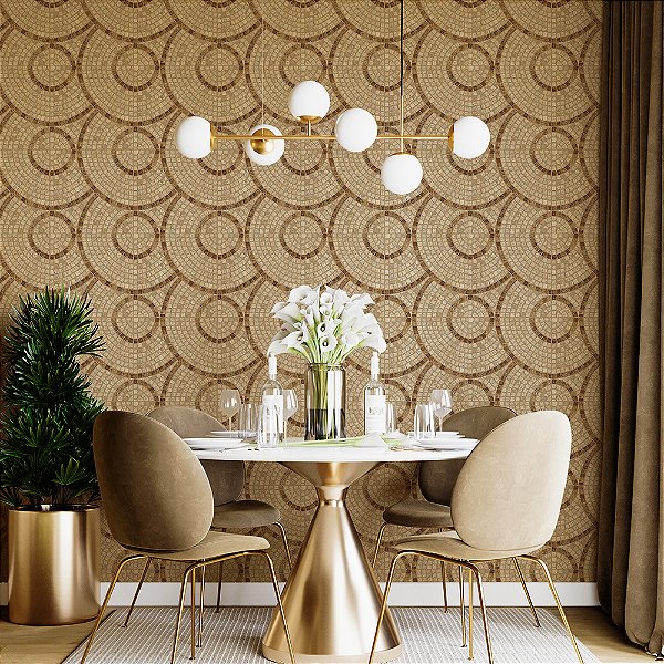 Papel de Parede Pedras Mosaico Geométrico Escamas Bege