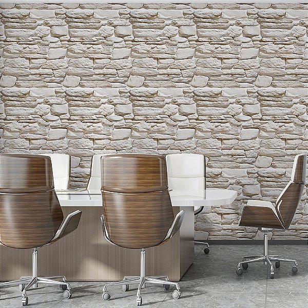 Papel de Parede Pedras Muro de Pedras Rústico Branco