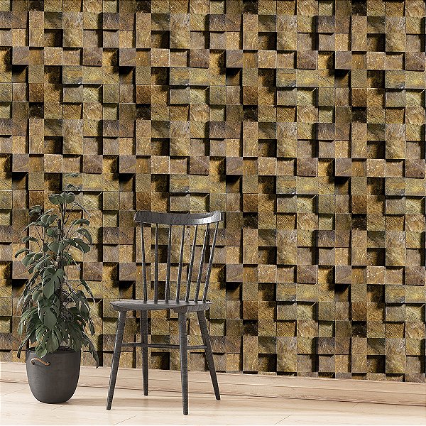 Papel de Parede Pedras Mosaico em Cubos Marrom