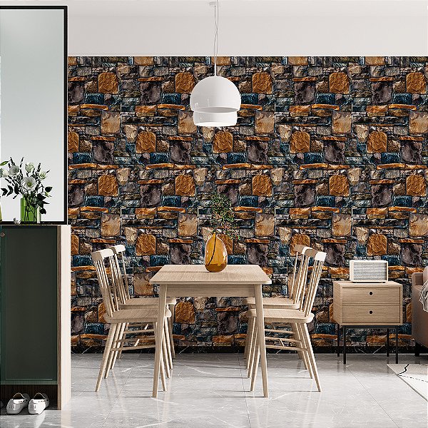 Papel de Parede Pedras Quadradas Mosaico Colorido