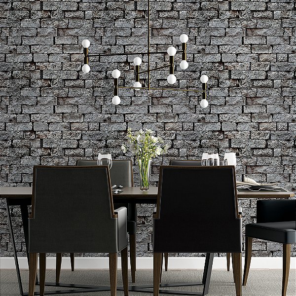 Papel de Parede Pedras Tijolinho Rústico Cinza