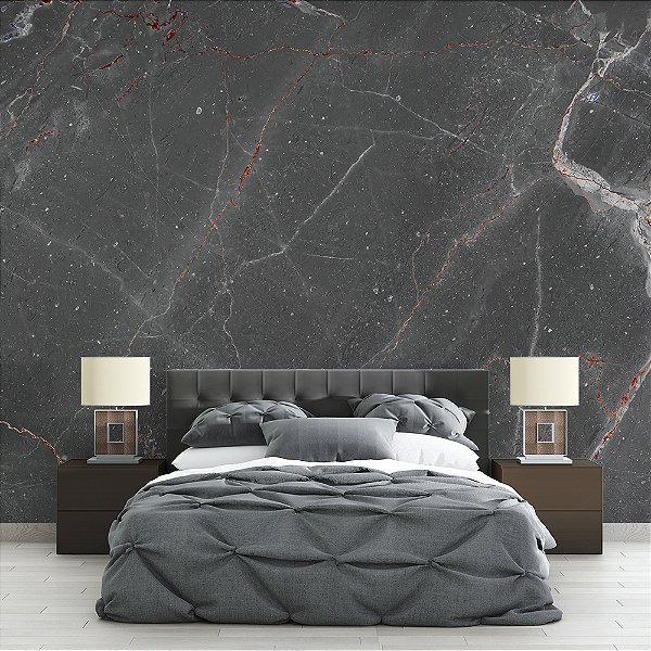 Papel de Parede Mármore Cinza Escuro Veios Cobre