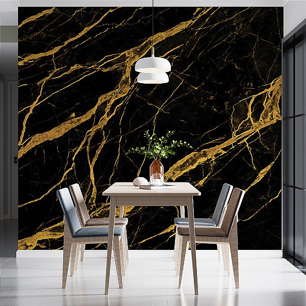 Papel de Parede Mármore Preto e Ouro Luxo