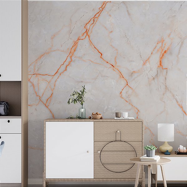 Papel de Parede Mármore Branco Veios Ferrugem