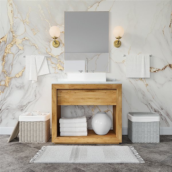 Papel de Parede Mármore Branco Veios Dourado