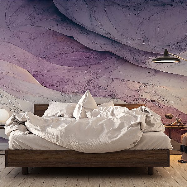 Papel de Parede Mármore Abstrato Lilás e Preto