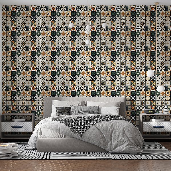 Papel de Parede Azulejo Multicolorido Retrô