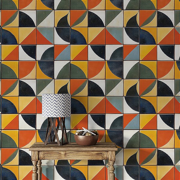 Papel de Parede Azulejo Geométrico Multicolorido