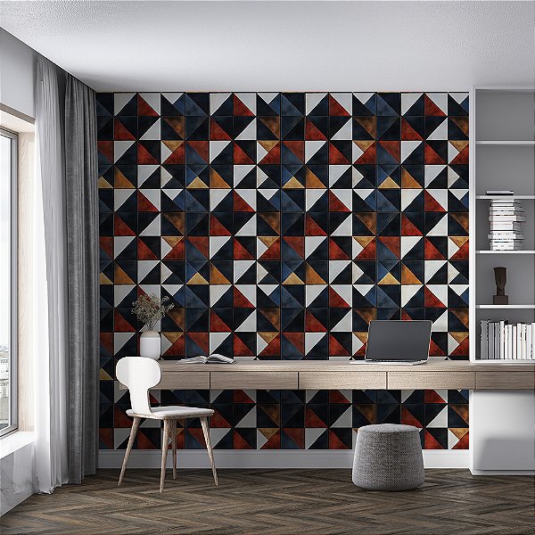 Papel de Parede Azulejo Geométrico Triângulos Escuro