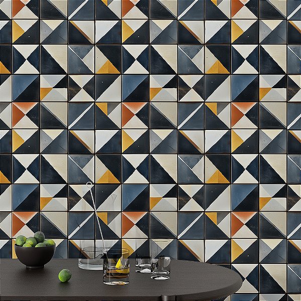 Papel de Parede Azulejo Geométrico Triângulos Azul Marinho Moderno