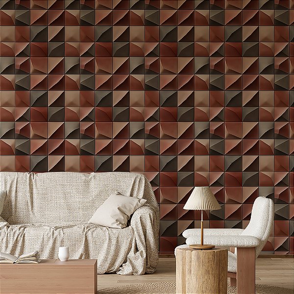 Papel de Parede Azulejo Geométrico 3D Tons Terrosos