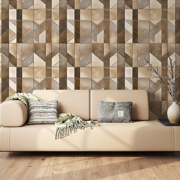 Papel de Parede Azulejo Geométrico Chevron Tons Terrosos Moderno