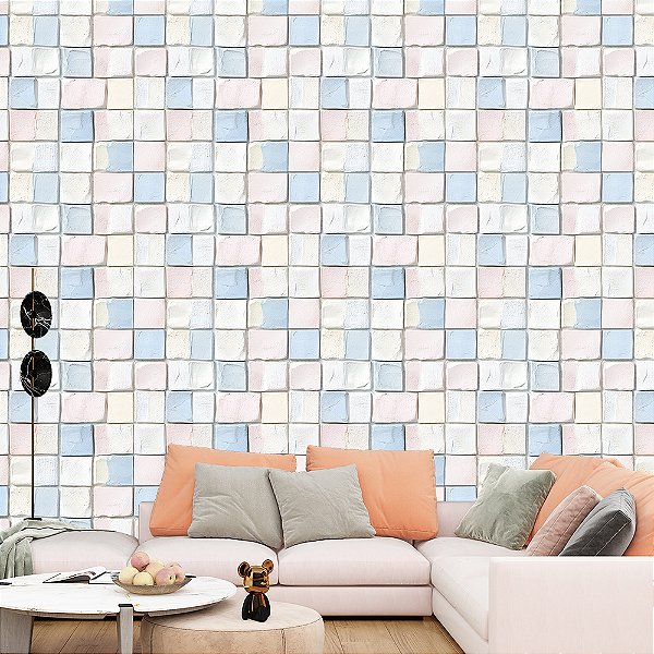 Papel de Parede Azulejo Ladrilho Azul Pastel