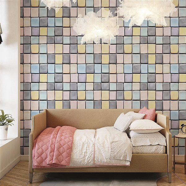 Papel de Parede Azulejo Pastilha Cores Pastéis