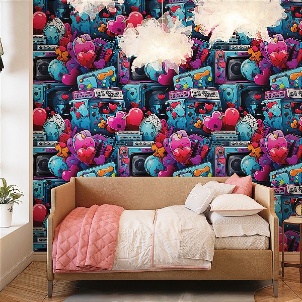 Papel de Parede 3D Colors Caixas de Musica Romântico