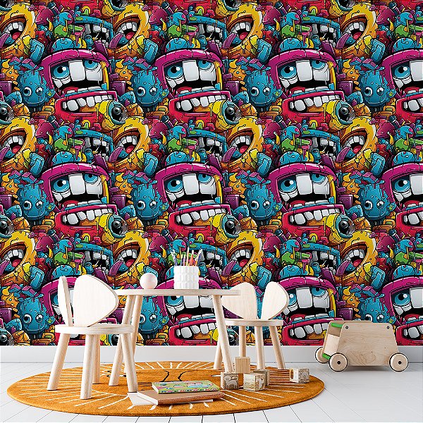 Papel de Parede 3D Colors Monstros Coloridos Graffiti Pop Art