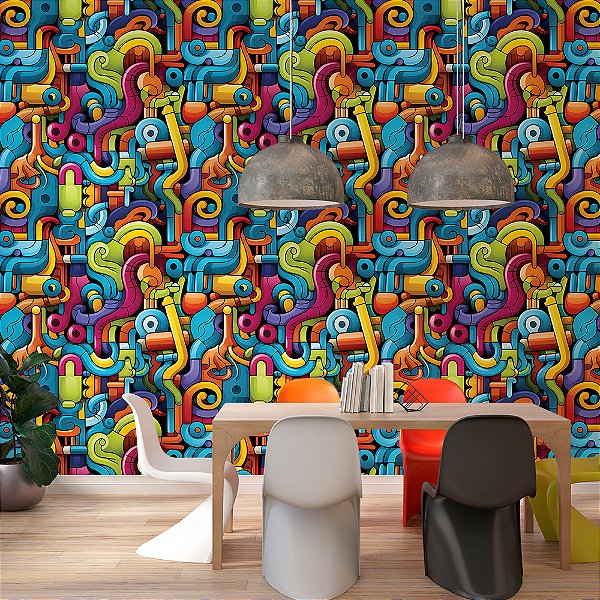 Papel de Parede 3D Colors Abstrato Curvas Coloridas Pop Art