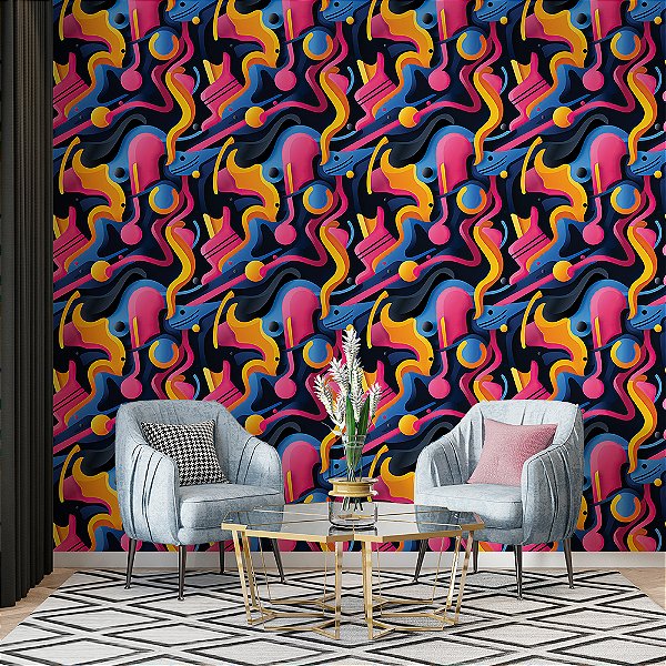 Papel de Parede 3D Colors Abstrato Neon Rosa e Azul