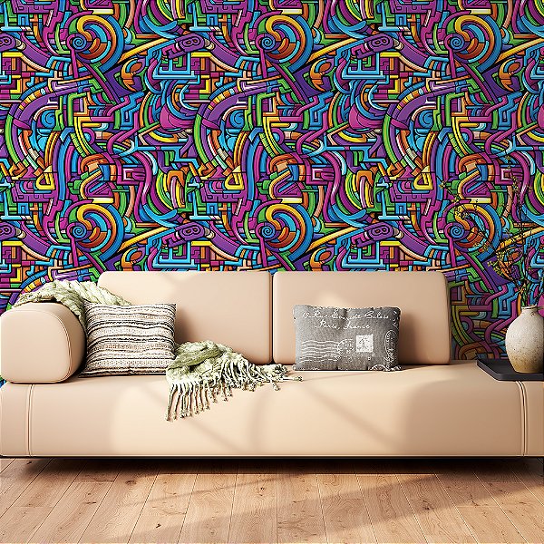 Papel de Parede 3D Colors Abstrato Labirinto Multicolorido