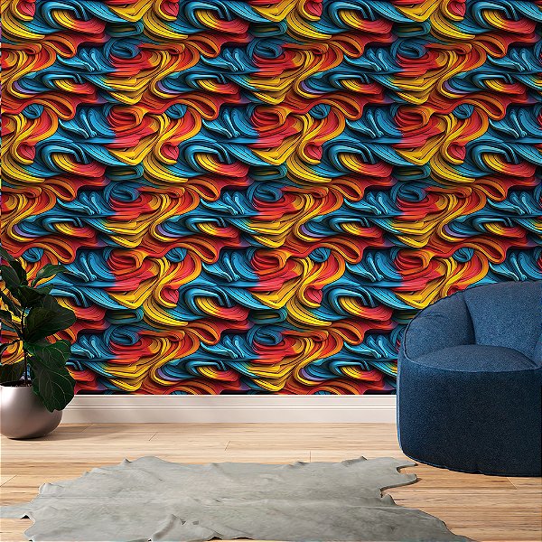 Papel de Parede 3D Colors Ondas Fluidas Coloridas