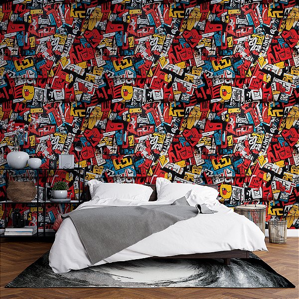 Papel de Parede 3D Colors Graffiti Urbano Pop Art
