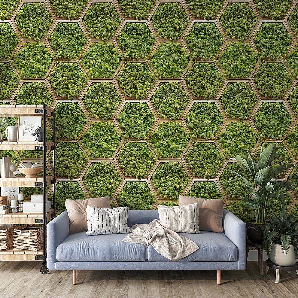 Papel de Parede Folhas Musgo em Painel Quadrado