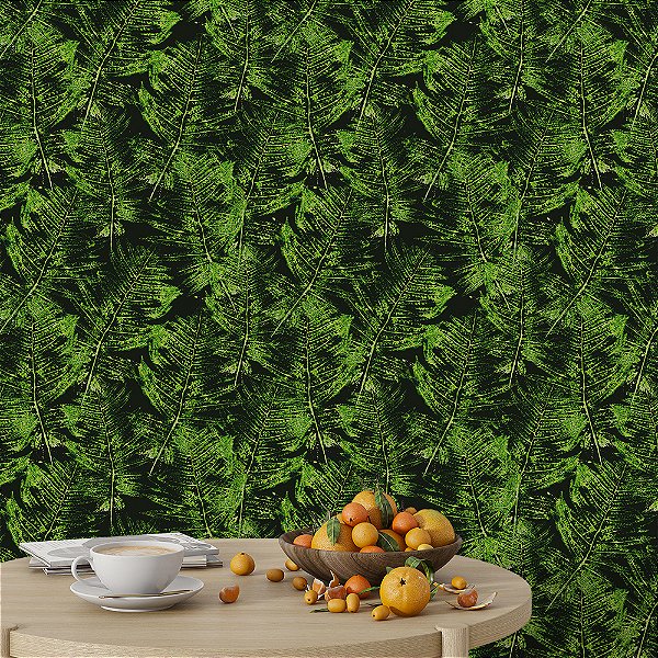 Papel de Parede Folhas de Samambaia Densa Verde Escuro