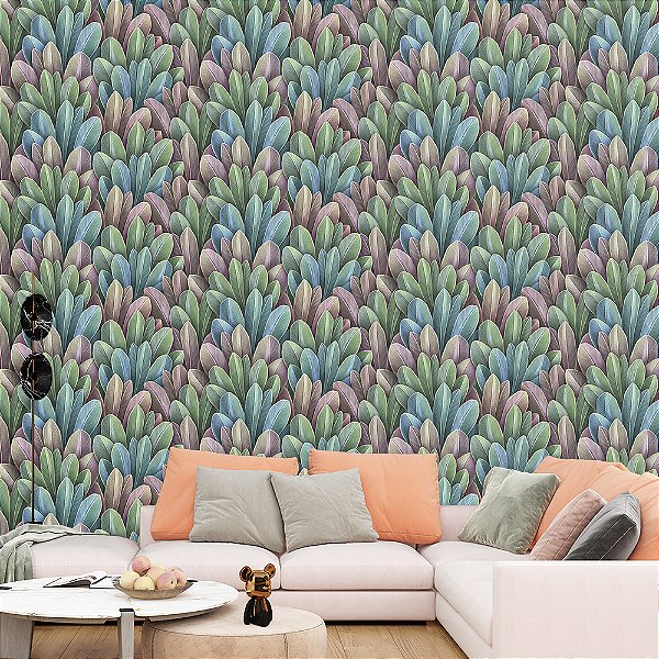 Papel de Parede Folhas de Palmeira e Bananeira Coloridas