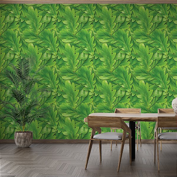 Papel de Parede Folhas de Carvalho Verde Natural