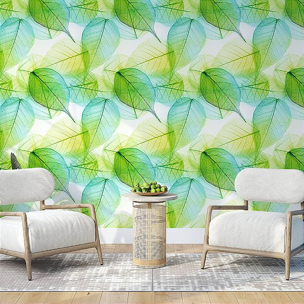 Papel de Parede Folhas Delicadas Efeito Vidro