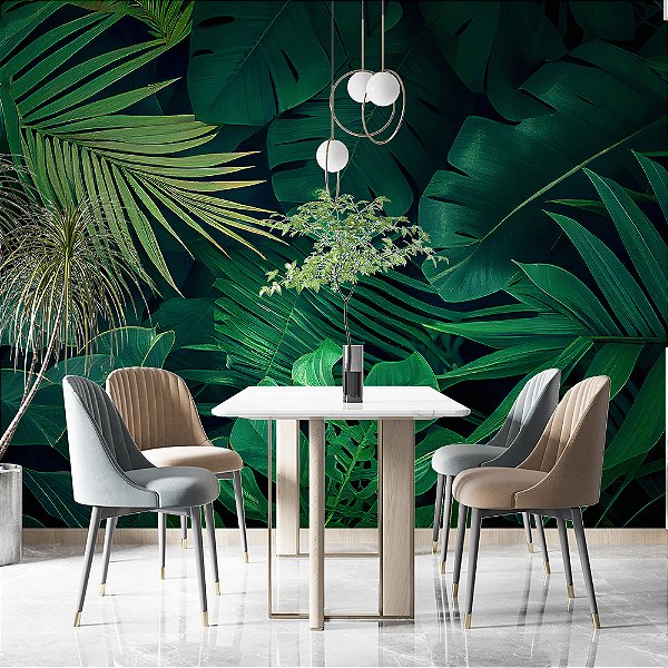 Papel de Parede Folhas Mural Tropical Artístico
