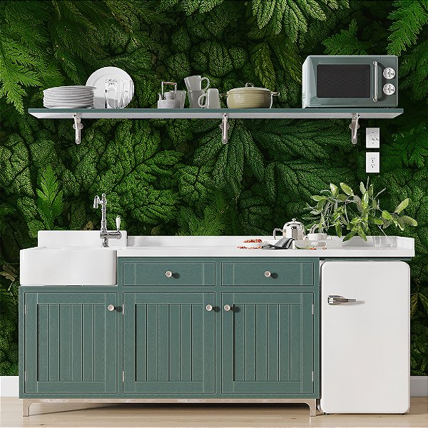Papel de Parede Folhas Textura em Tons de Verde Floresta