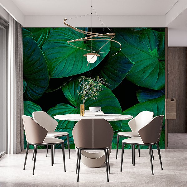Papel de Parede Folhas Largas Verde Escuro