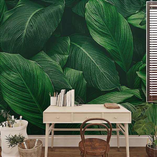 Papel de Parede Folhas Largas Sombra Profunda