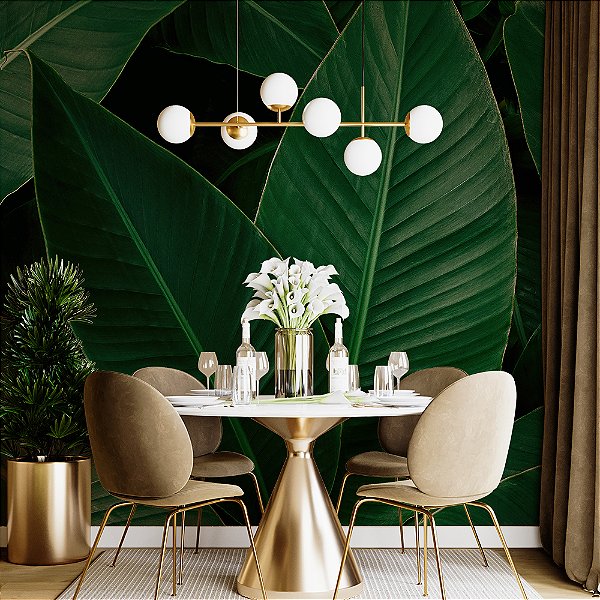 Papel de Parede Folhas Gigantes Verde Profundo