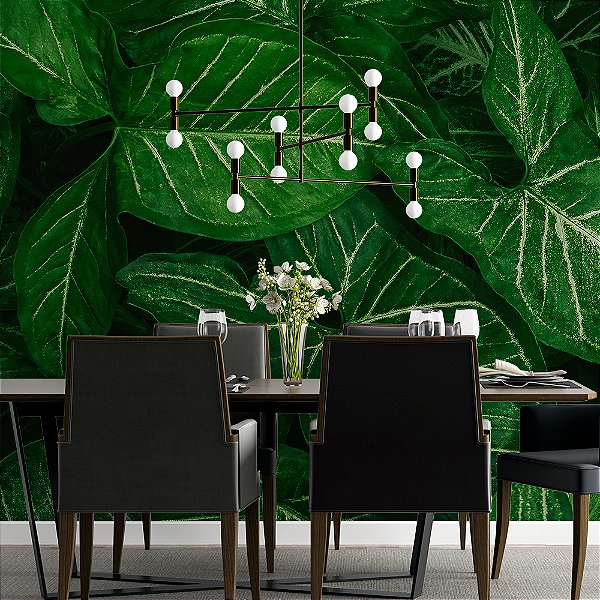 Papel de Parede Folhas Tropical Texturizado Branco