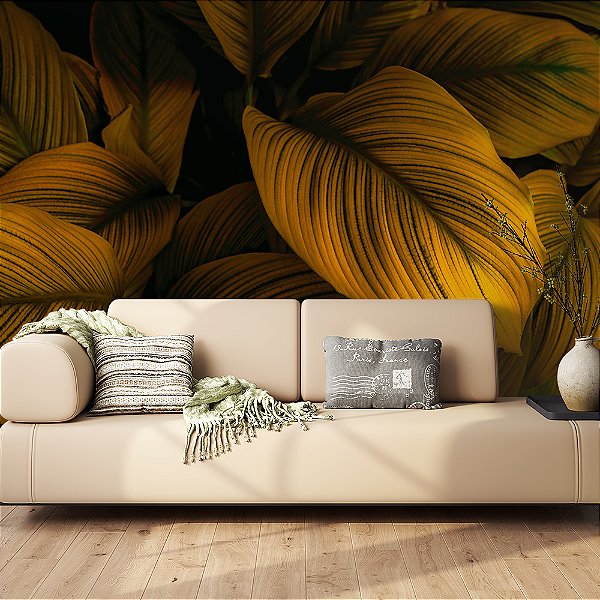Papel de Parede Folhas Gigantes Amarelo Queimado