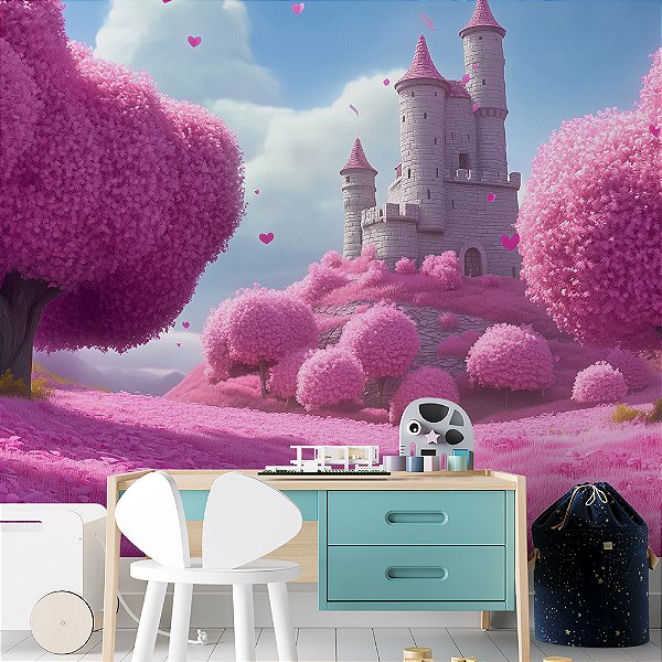 Papel de Parede Castelo na Floresta Rosa