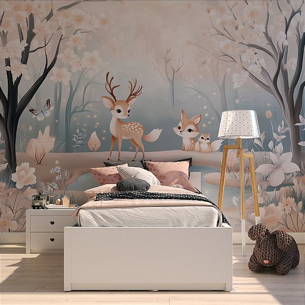 Papel de Parede Safari Veado e Esquilos