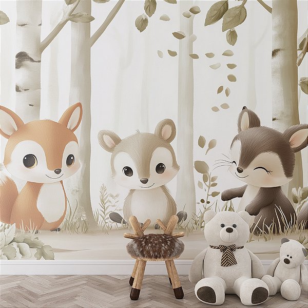 Papel de Parede Safari Raposa e Esquilos