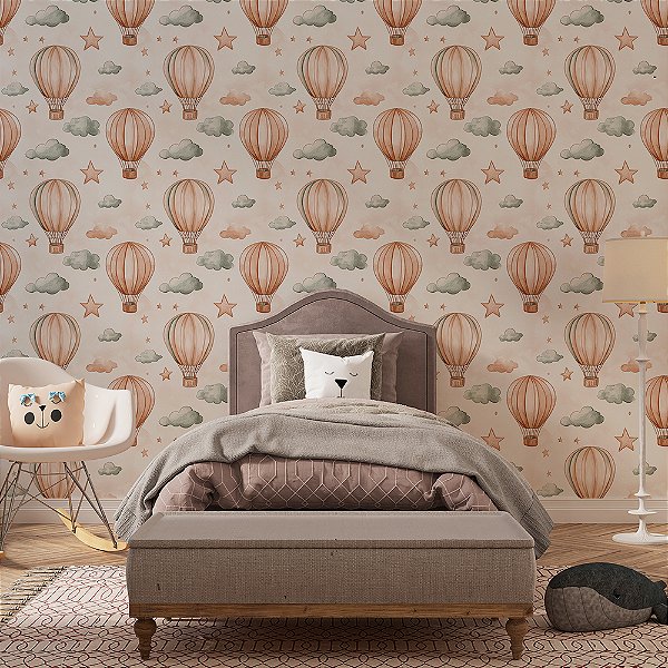 Papel de Parede Nuvens e Balões Céu Aquarelado