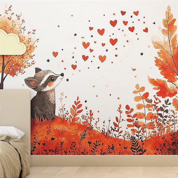 Papel de Parede Safari Guaxinim no Outono