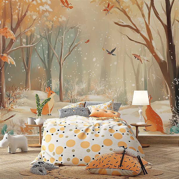 Papel de Parede Cervos e Passarinhos na Floresta