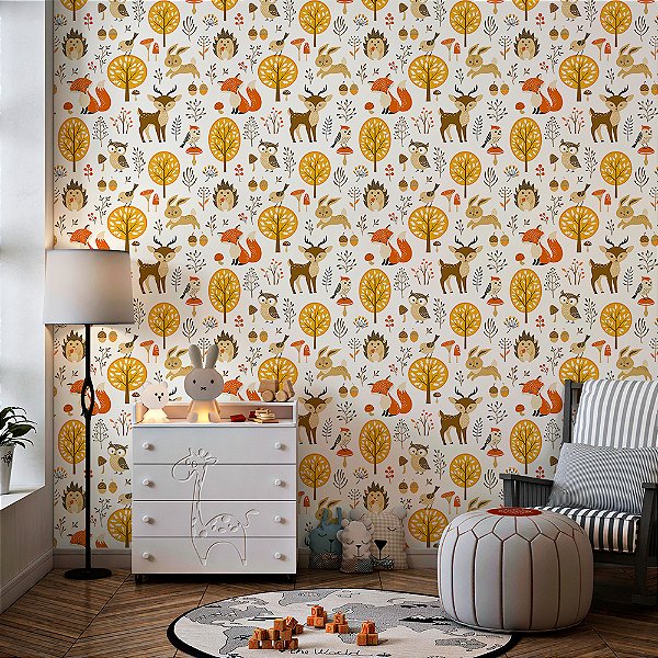 Papel de Parede Boho Kids Animais no Bosque