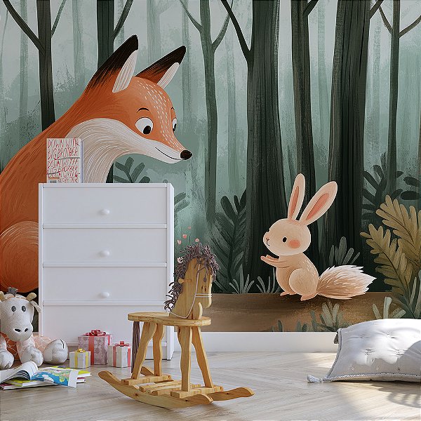 Papel de Parede Safari Raposa e Coelho