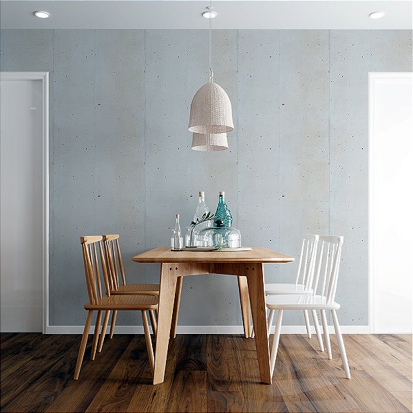 Papel de Parede Cimento Queimado Branco com Detalhes pretos