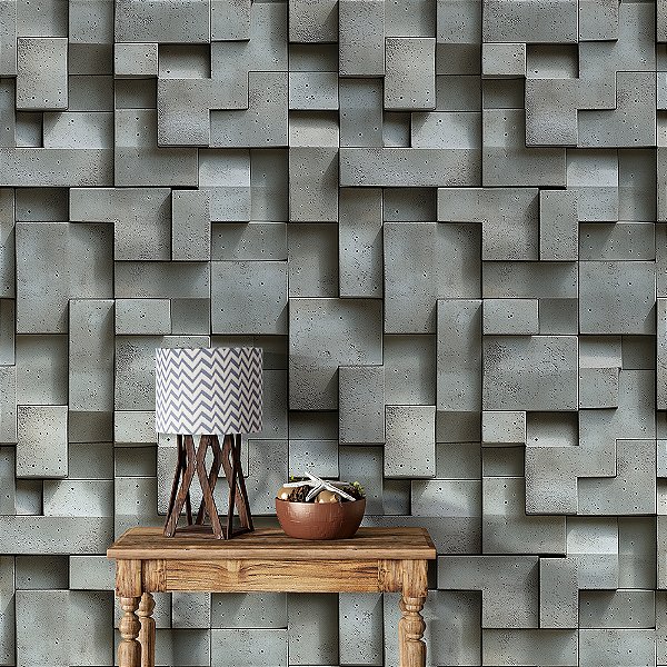 Papel de Parede Concreto 3D Cinza