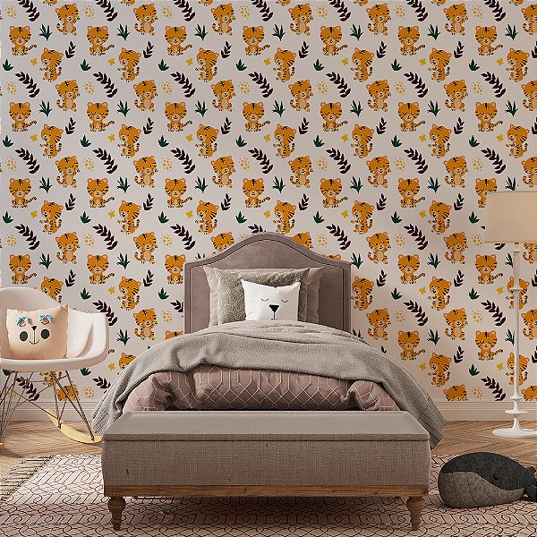 Papel de Parede Tigres e Folhas